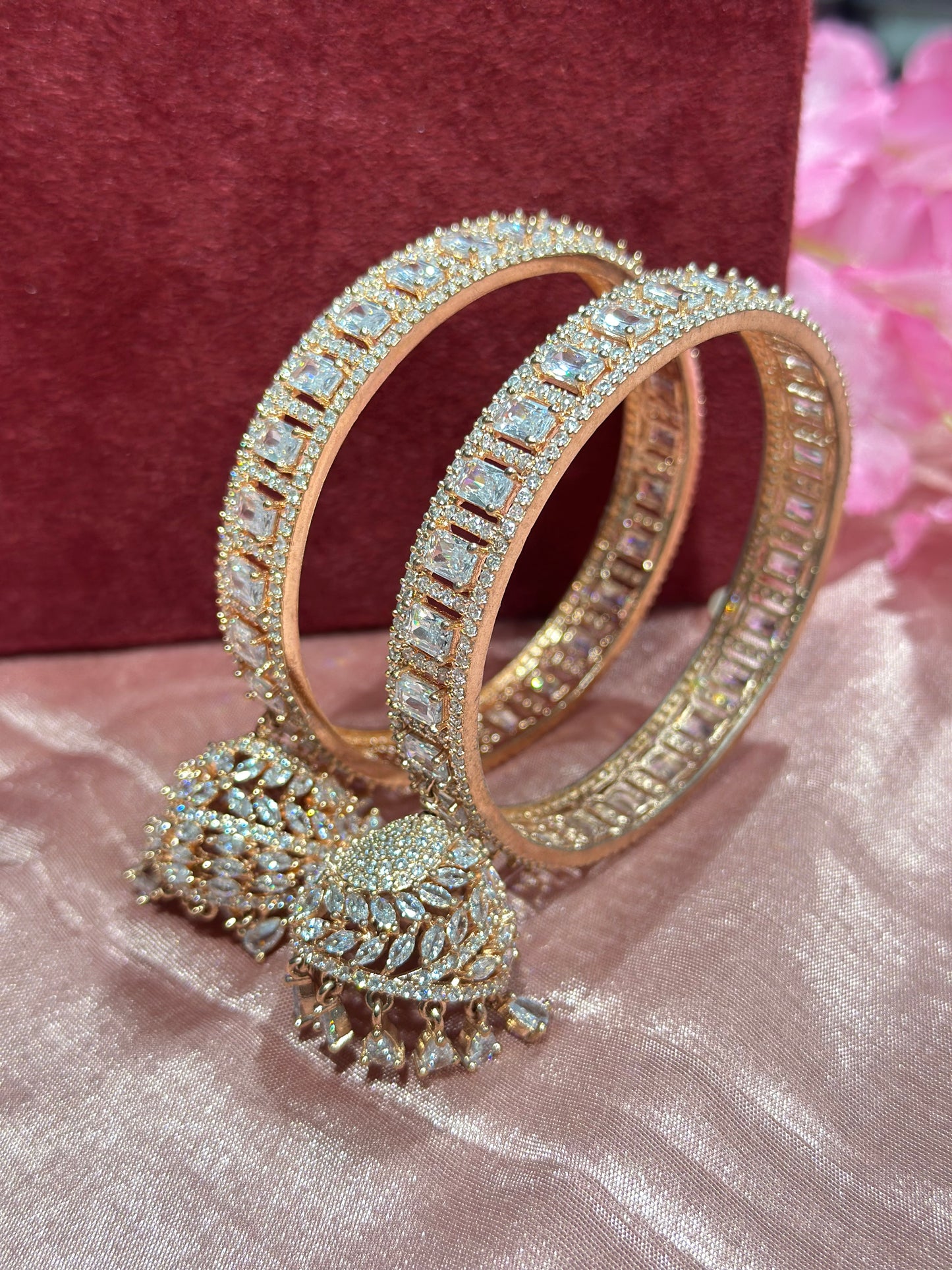 American Diamond Bangles with Latkans in Shadow Color (Set of 2)