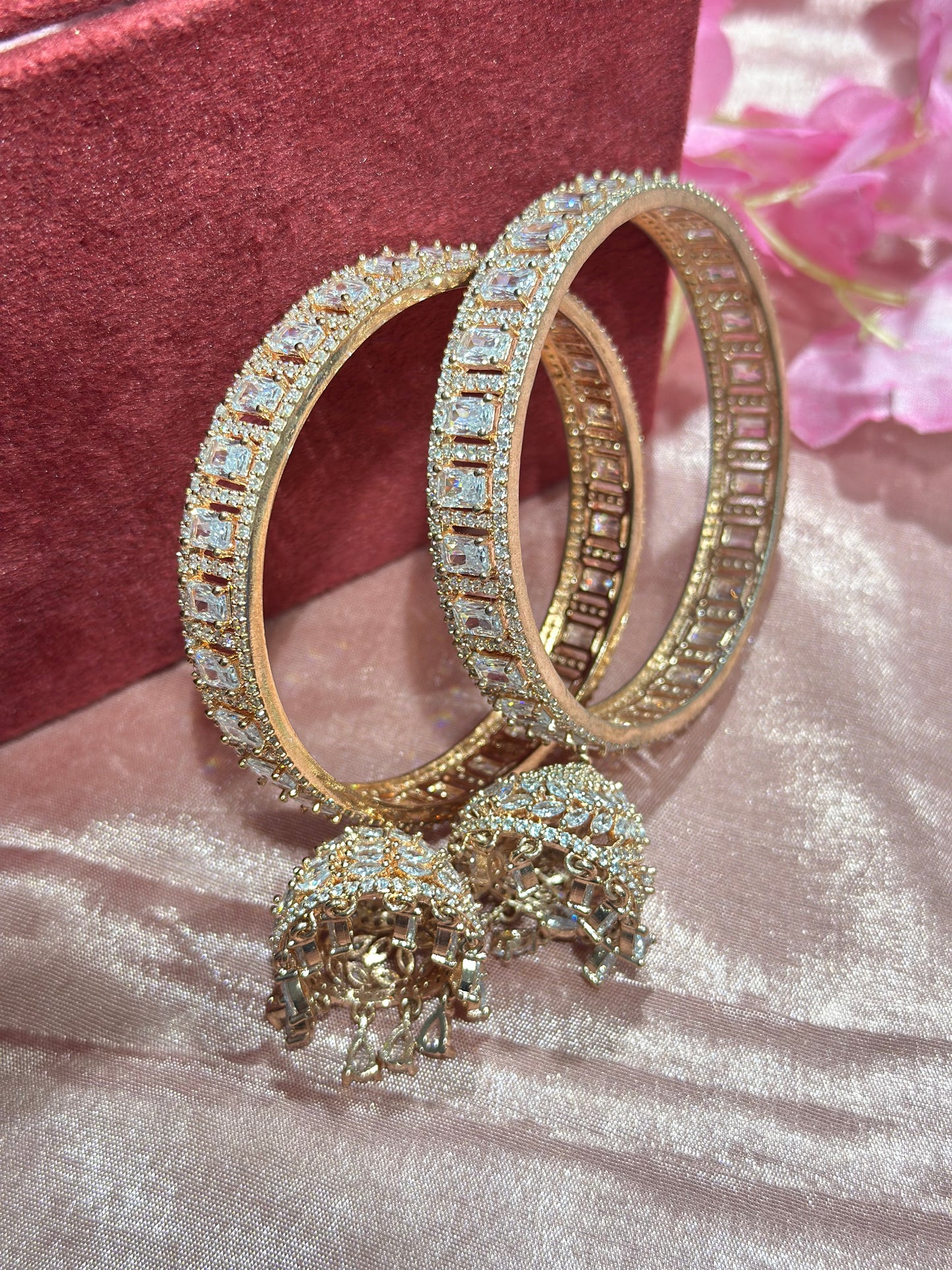 American Diamond Bangles with Latkans in Shadow Color (Set of 2)