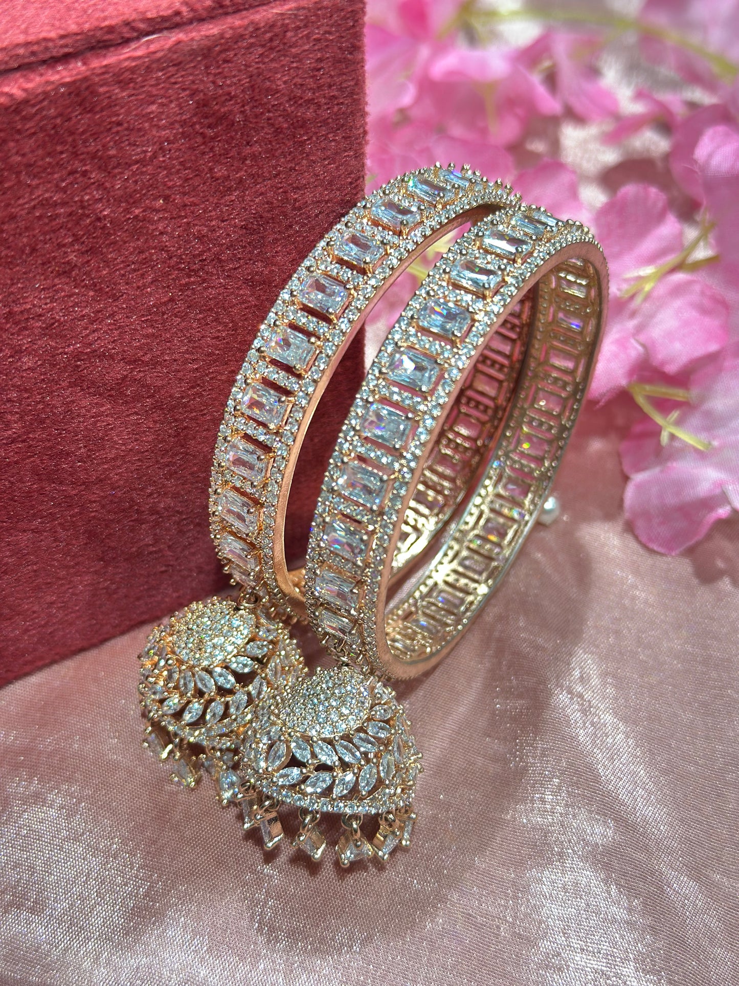 American Diamond Bangles with Latkans in Shadow Color (Set of 2)